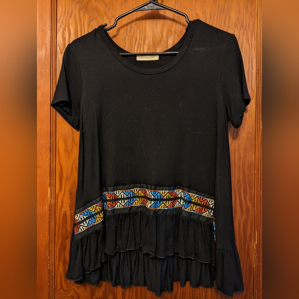 Flowy Black Top with Colorful Pattern, size S